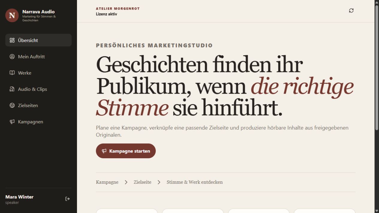 Personal marketing overview — REAL NARRAVA AUDIO PRODUCT SCREEN