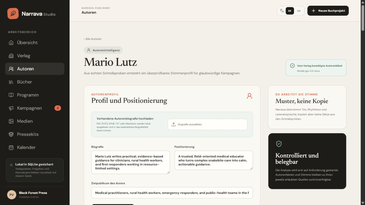 Your voice, your world, your launch. — REAL NARRAVA PRODUCT SCREEN